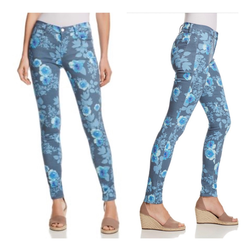 J BRAND 620 Mid Rise Floral Print Blue Combo Women’s Skinny Jeans Sz 24 NWT